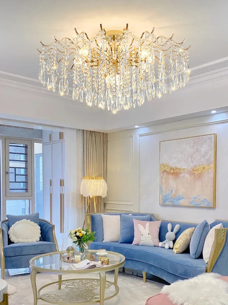 Afralia™ Nordic Gold Crystal Chandelier for Dining Room Living Room Hall Decor