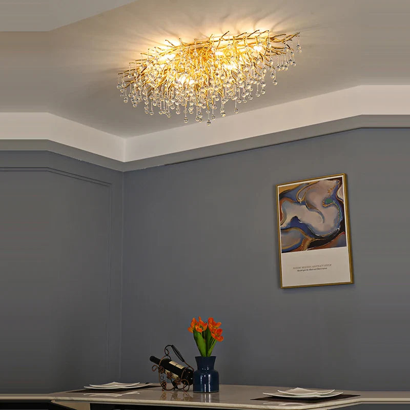 Afralia™ Golden Metal Luxury Crystal Chandelier Lighting Branch Tree for Home Décor