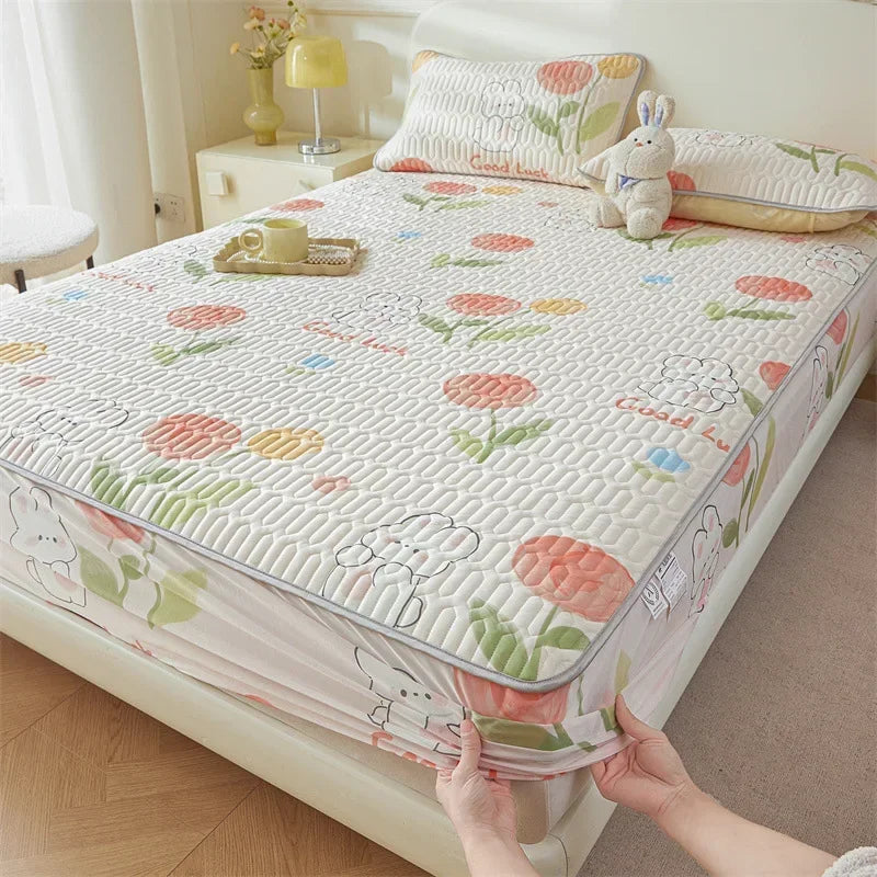 Afralia™ Summer Cartoon Print Silky Latex Cooling Fitted Sheet Set