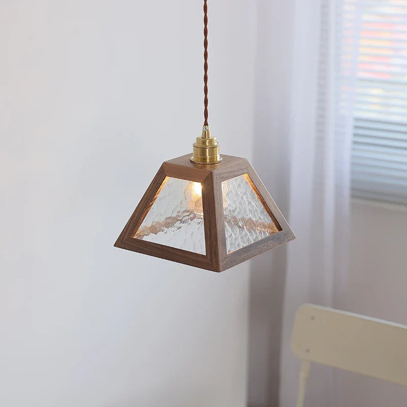 Afralia™ LED Glass & Wood Pendant Light for Aisle, Coffee Living Room - Japanese Style