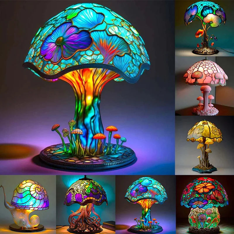 Afralia™ Resin Mushroom Desk Lamp Series: Vintage Stained Retro Night Light for Bedroom