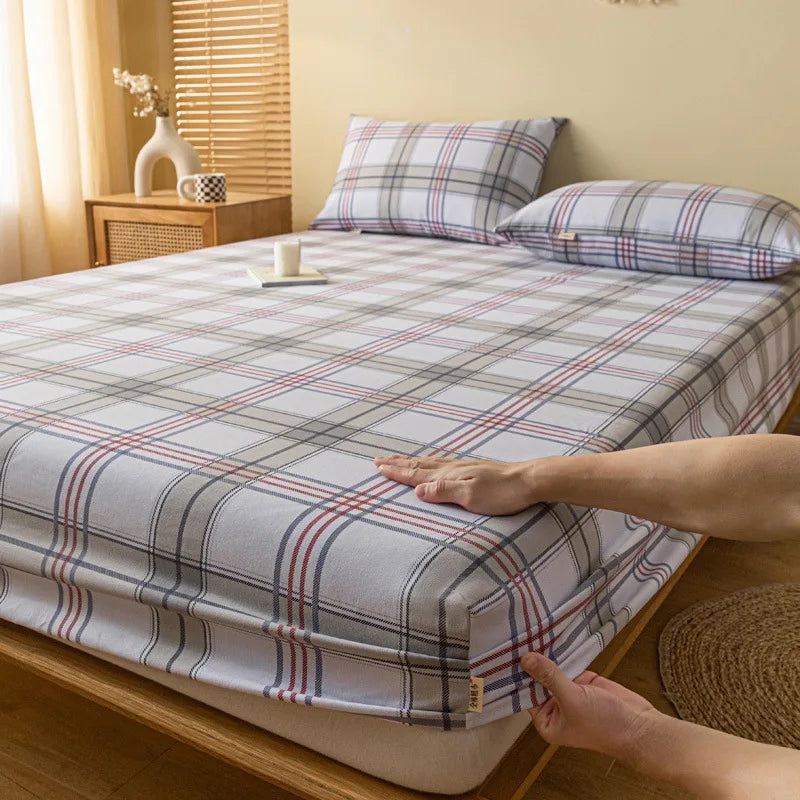 Afralia™ Coarse Cloth Prue Cotton Queen Fitted Sheet Set with Pillowcases