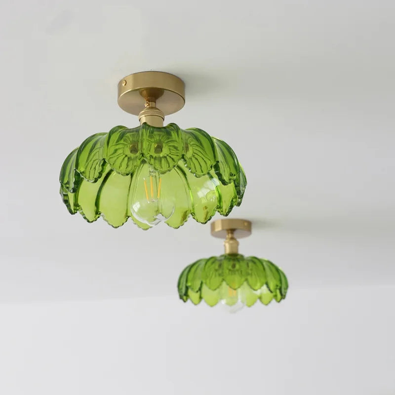 Afralia™ Green Glass LED Ceiling Light Modern Iron Copper Lampara Techo for Home Decor