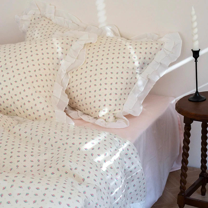 Afralia™ Floral Ruffles Bedding Set | Pure Cotton Vintage Duvet Cover & Bed Sheet