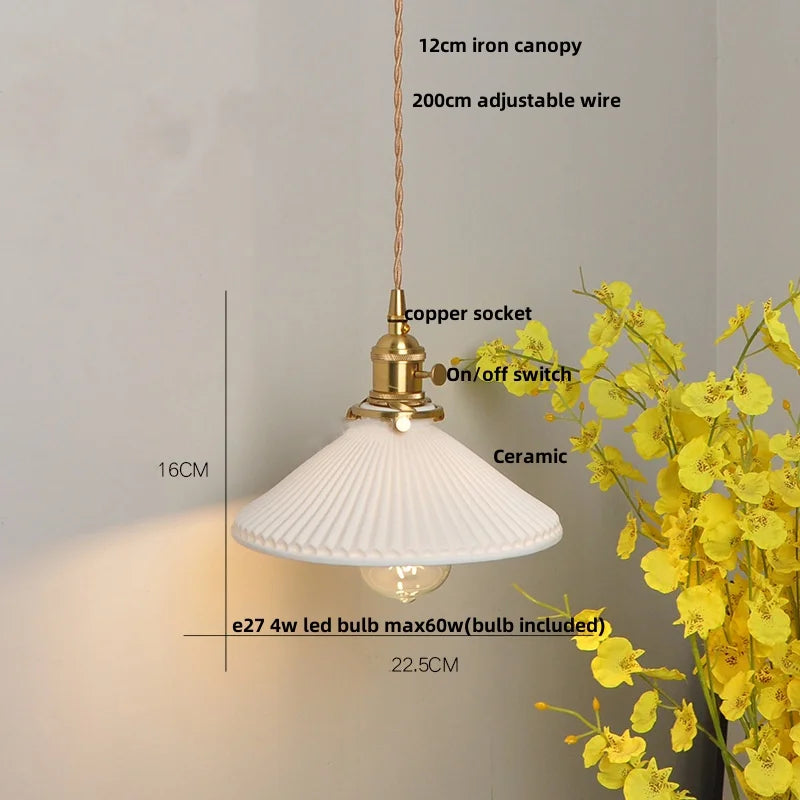 Afralia™ Copper Ceramic LED Pendant Lights Walnut Wood Hang Lamp