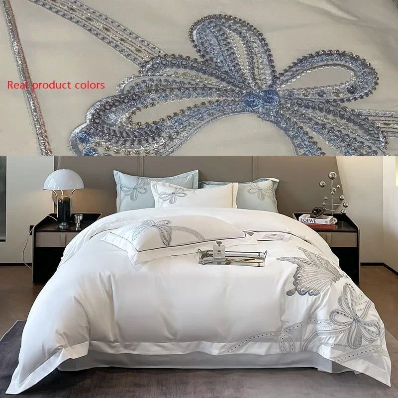 Afralia™ Luxury Butterfly Embroidery Wedding Bedding Set with 100% Egyptian Cotton Quality