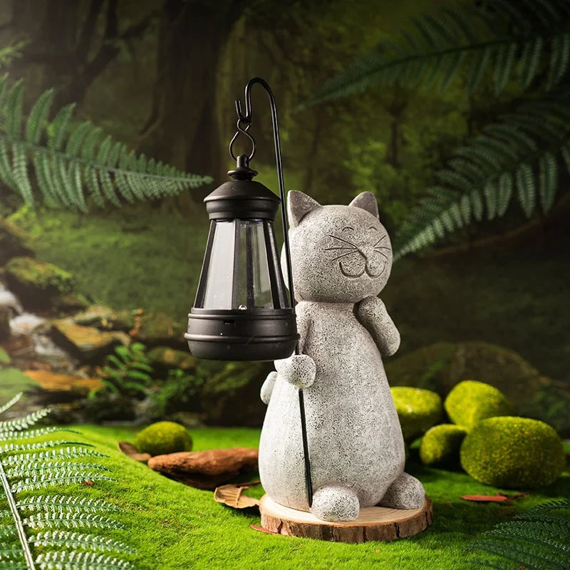 Afralia™ Solar Cat Figurine with LED Light for Garden Decor