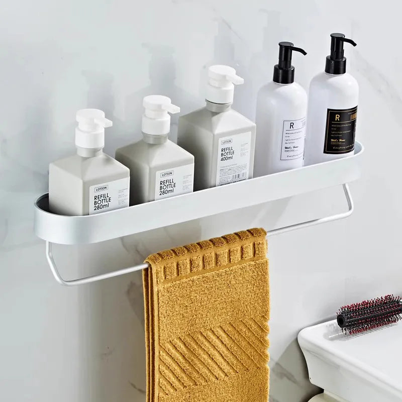 Afralia™ Alumium Bathroom Shelf with Towel Bar and Corner Storage Shelf