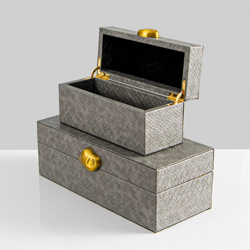 Afralia™ Golden Stone Handle Leather Jewelry Box: Elegant Desktop Storage Container for Home Decor