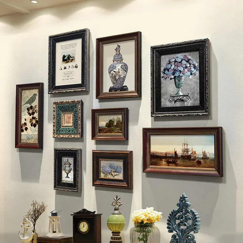 Afralia™ Vintage Wood Wall Frame Set for Living Room Decoration