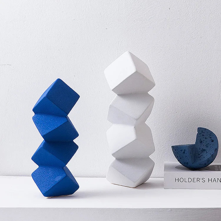 Afralia™ Geometric Square Sculpture Stack Figurine Home Decoration Accessory