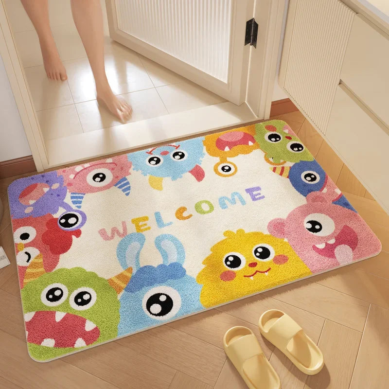 "Afralia™ Cartoon Print Bathroom Carpet: Soft, Absorbent & Anti-Slip Entrance Mat"