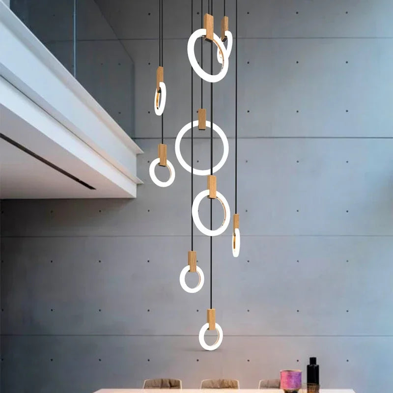 Afralia™ LED Stair Chandelier: Modern Nordic Ceiling Pendant Lamps & Bedroom Wood Lights