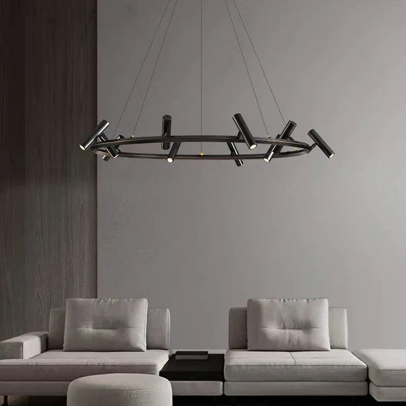 Afralia™ Black LED Spot Chandelier: Modern Minimalist Rotatable Hanging Lamp for Home Decor