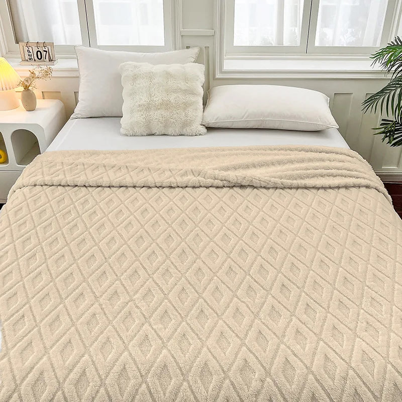 Afralia™ Diamond Jacquard Coral Fleece Blanket for All Seasons