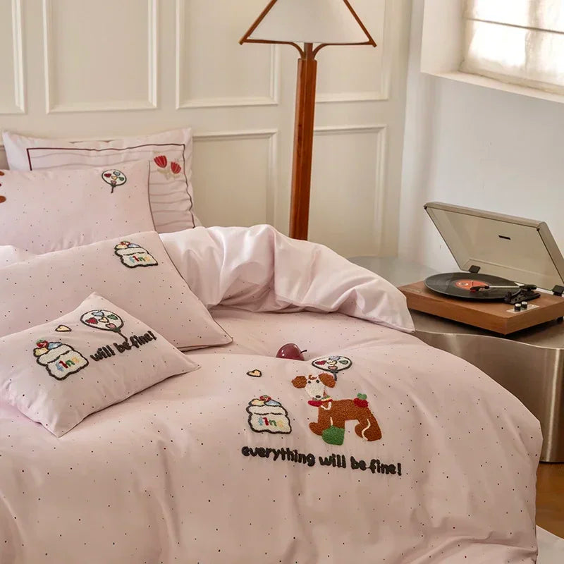 Afralia™ Luxury 100% Cotton Embroidered Duvet Set, Sheet, Quilt Cover, Pillowcases