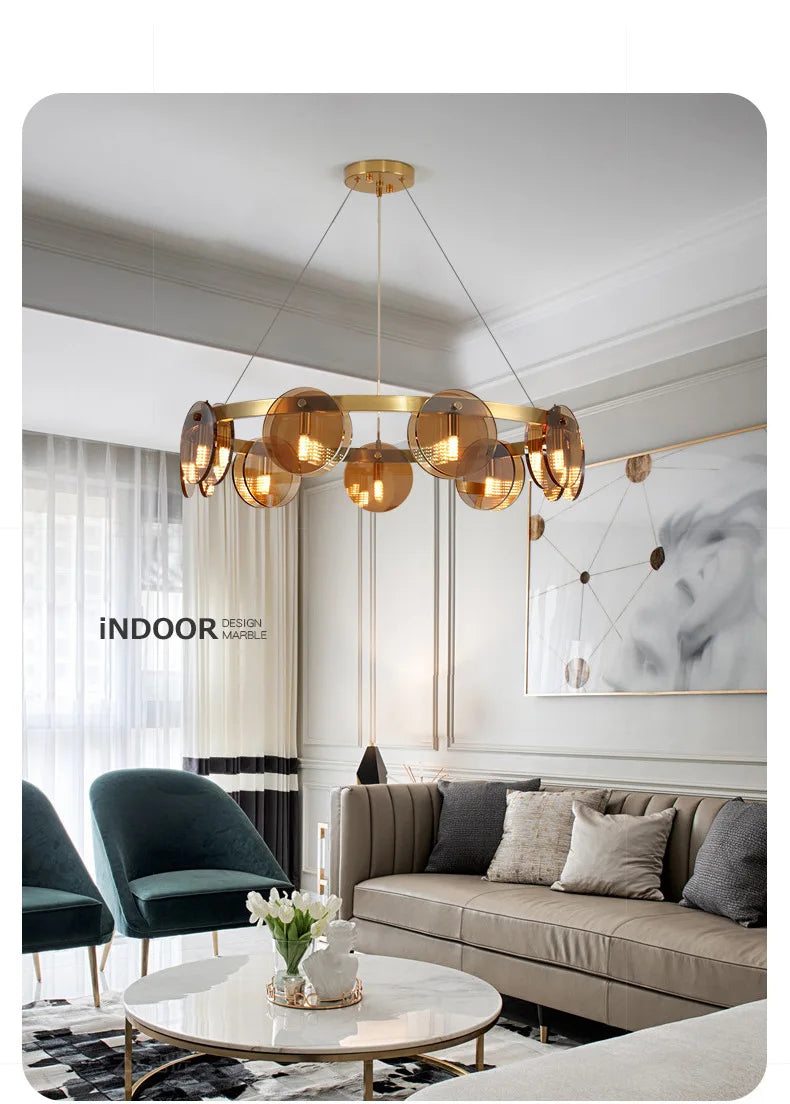 Afralia™ Nordic Grey/Gold Glass Pendant Light for Living Room, Dining Table, Kitchen Island