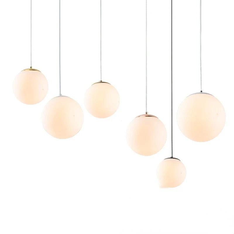 Afralia™ Nordic Glass Ball Pendant Light Modern White Restaurant Hanging Lamps Bedroom LED