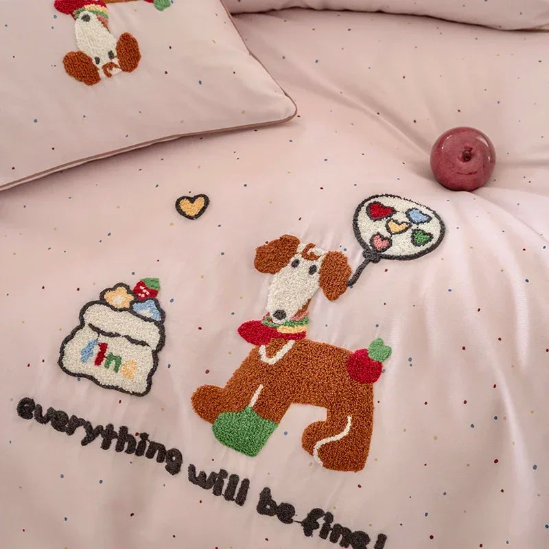 Afralia™ Luxury 100% Cotton Embroidered Duvet Set, Sheet, Quilt Cover, Pillowcases