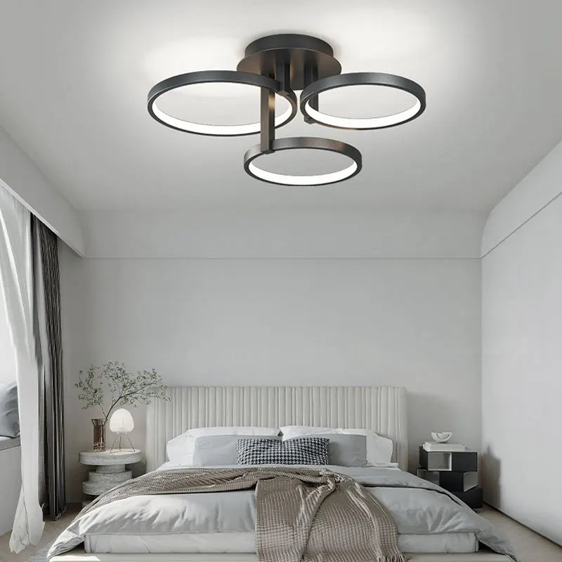 Afralia™ Modern Black Gold LED Ring Chandelier for Living Room Bedroom Kitchen Study Cafe