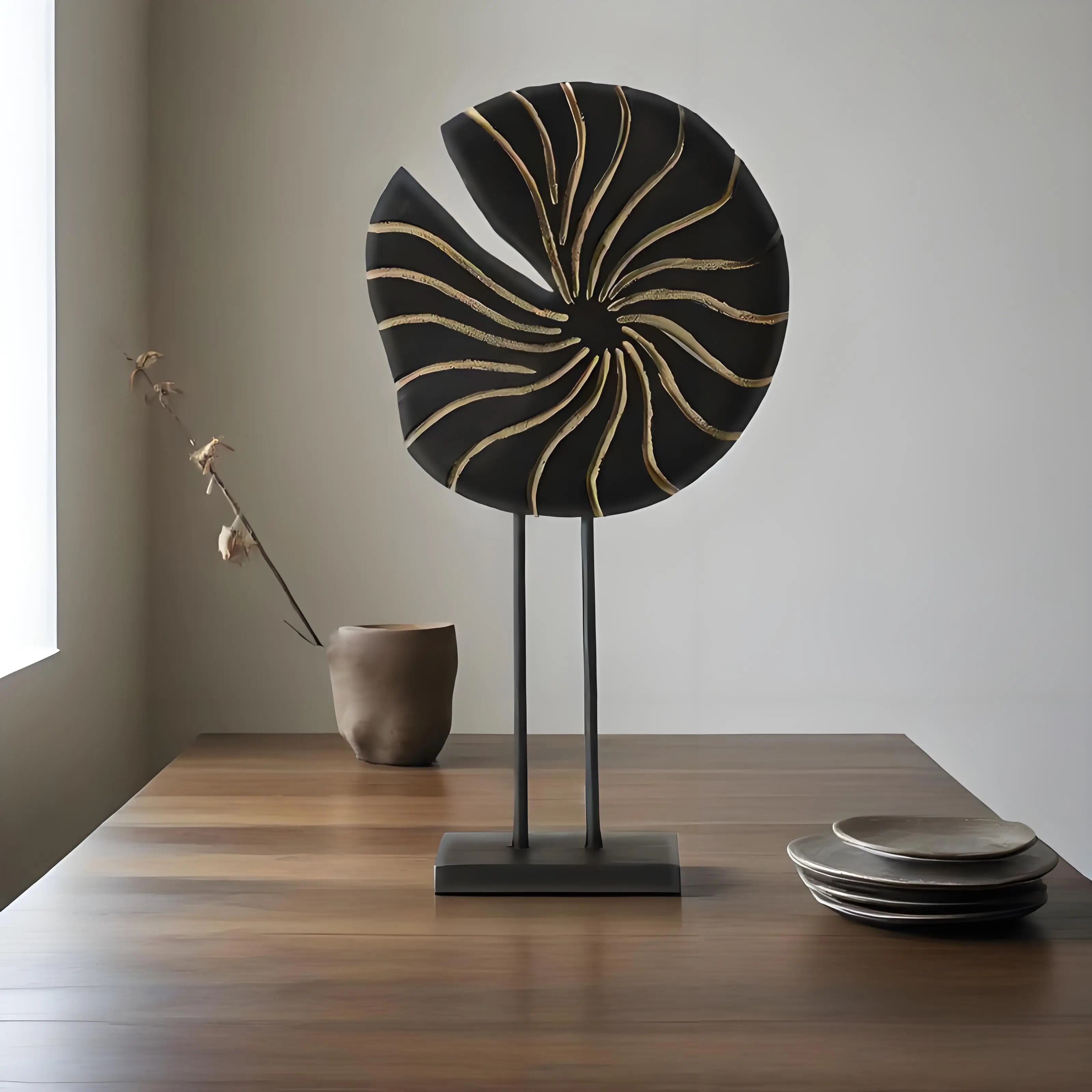 Afralia™ Wood-Grain Resin Ornaments Geometric Totem Figurines Home Decor