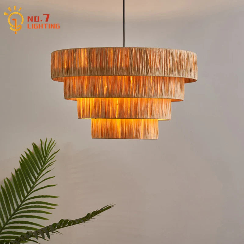 Afralia™ Wabi-sabi Rattan Weave Pendant Light for Home and Restaurant