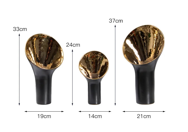 Afralia™ Golden Trumpet Ceramic Flower Vase Home Decoration Accessories