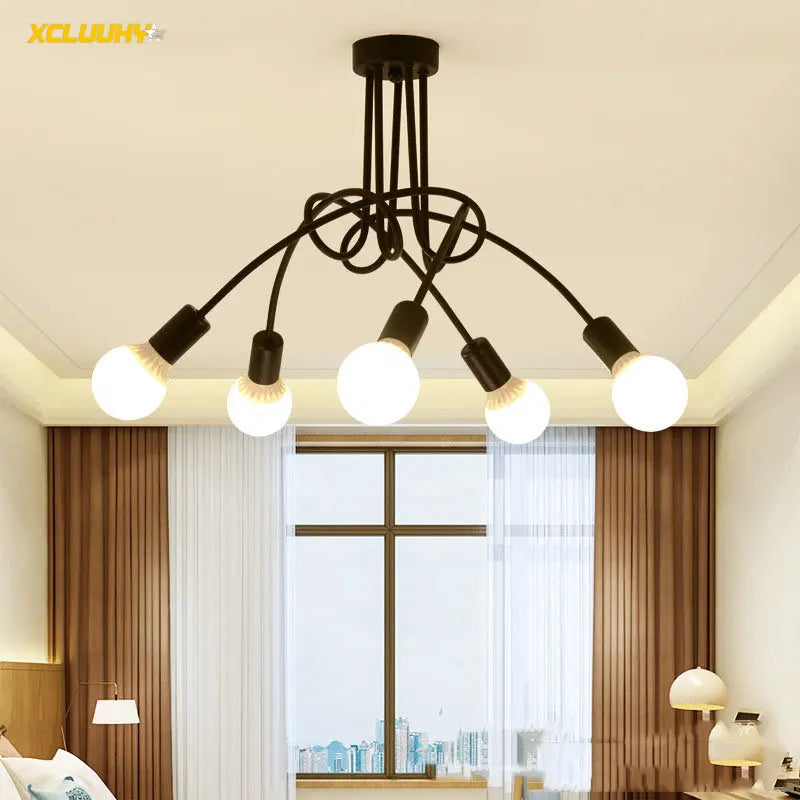 Afralia™ Gold Black Sputnik Chandelier Pendant Light for Living Room Bedroom Farmhouse