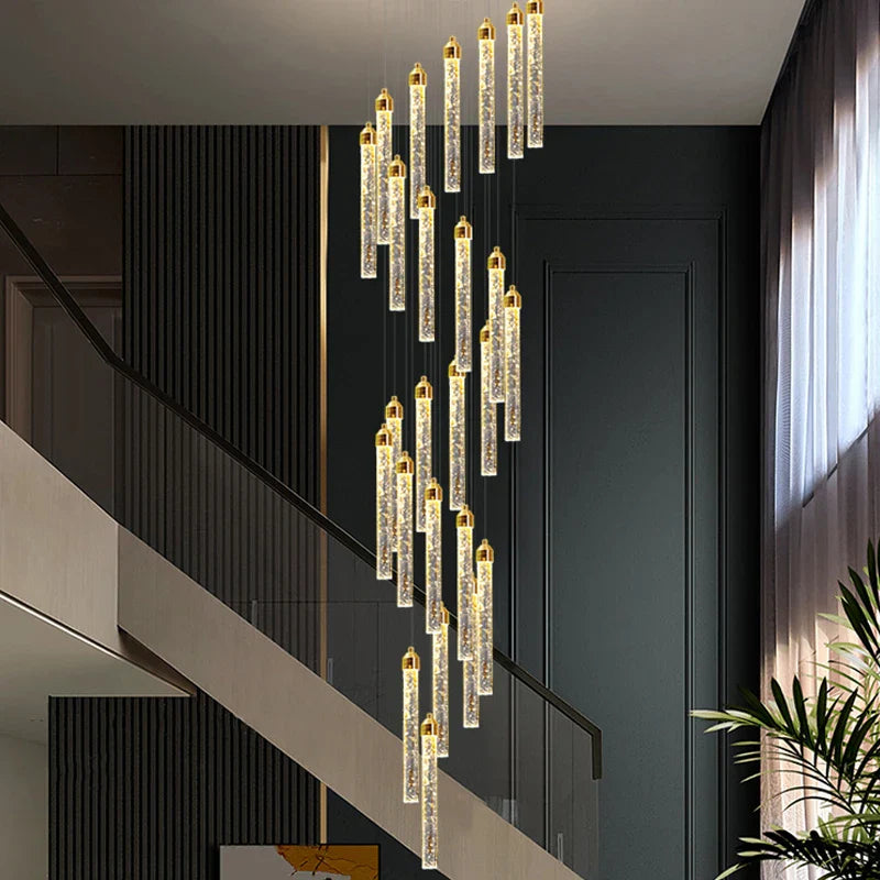 Afralia™ Crystal Staircase Chandelier LED Modern Interior Designer Gold Attic Lamps