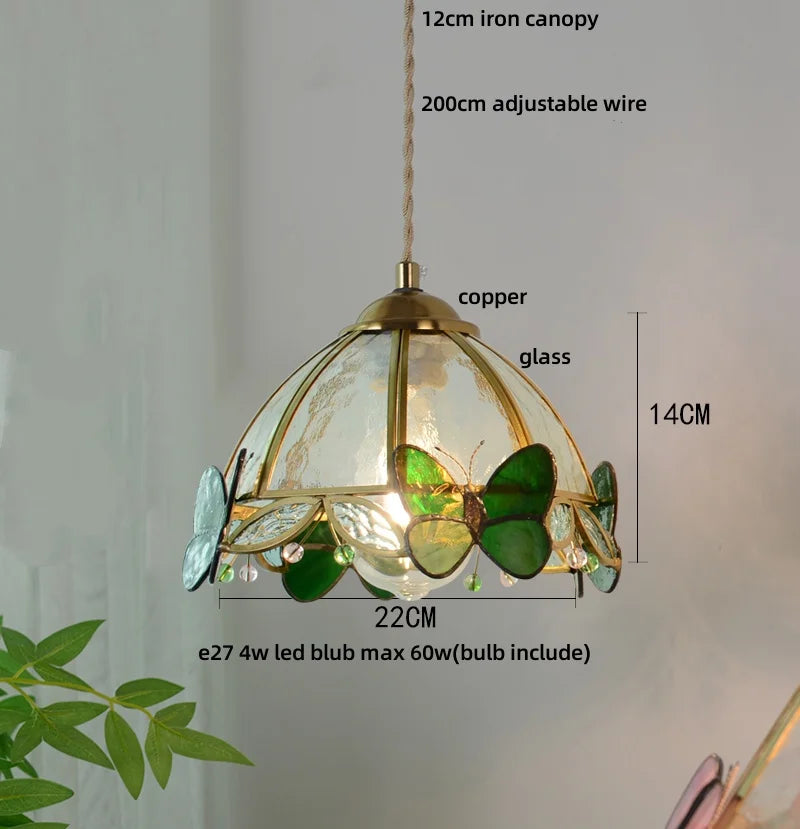 Afralia™ Clear Glass LED Pendant Light Tiffany Butterfly Hanging Lamp