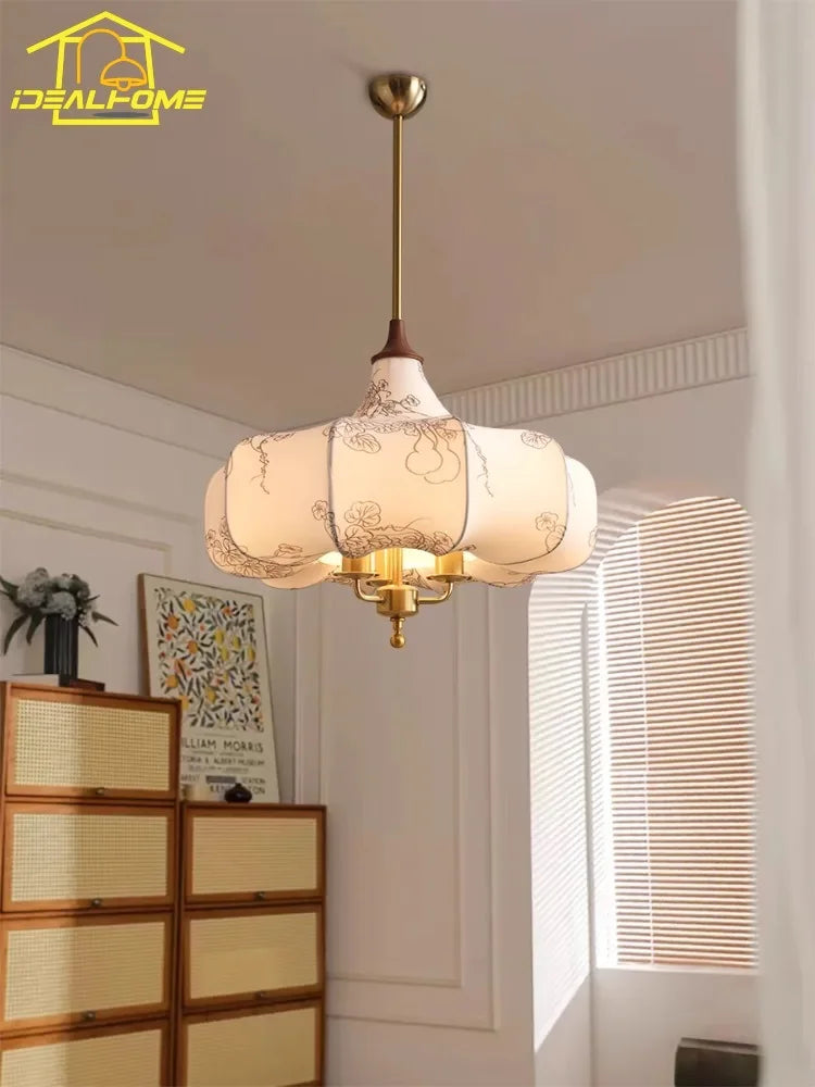 Afralia™ French Vintage Bedroom Pendant Lights LED Fabric Art Decorative Hanging Lamp