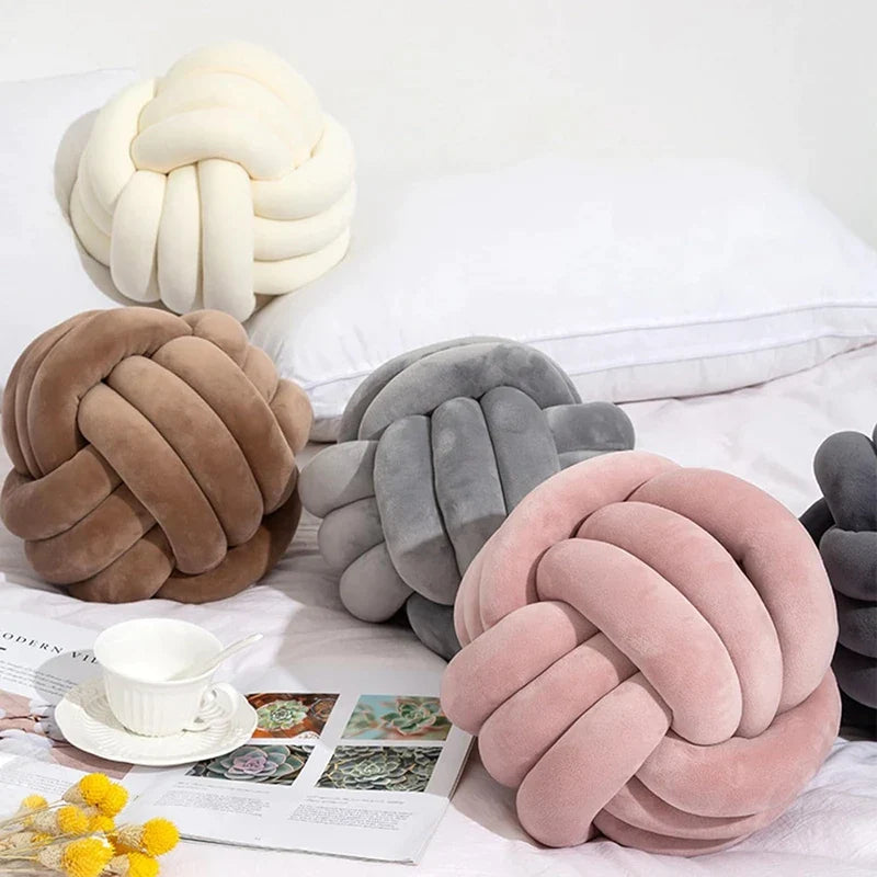 Afralia™ Handmade Knotted Ball Round Plush Pillow for Home Decoration