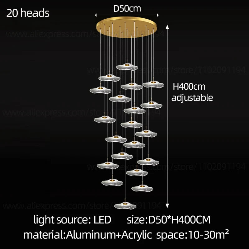 Afralia™ LED Lotus Leaf Staircase Chandelier: Modern Design for Hotel Lobby, Kitchen & Villa