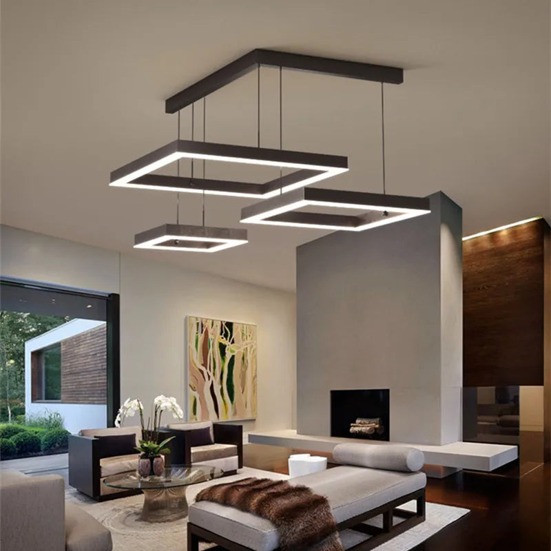 Afralia™ Square Led Pendant Chandelier for Dining Living Room Kitchen Bedroom Lighting