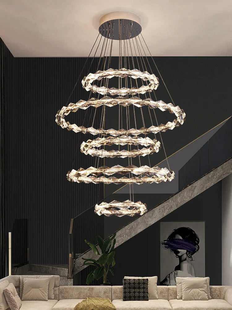 Afralia™ Crystal Chandelier for Luxury Living Spaces ★ Modern Duplex Ring Light Fixtures