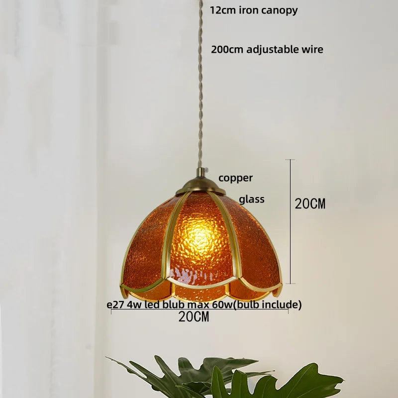 Afralia™ Tiffany Wood Globe LED Pendant Lamp for Kitchen Cafe Reading, Gold Copper Blue Glass
