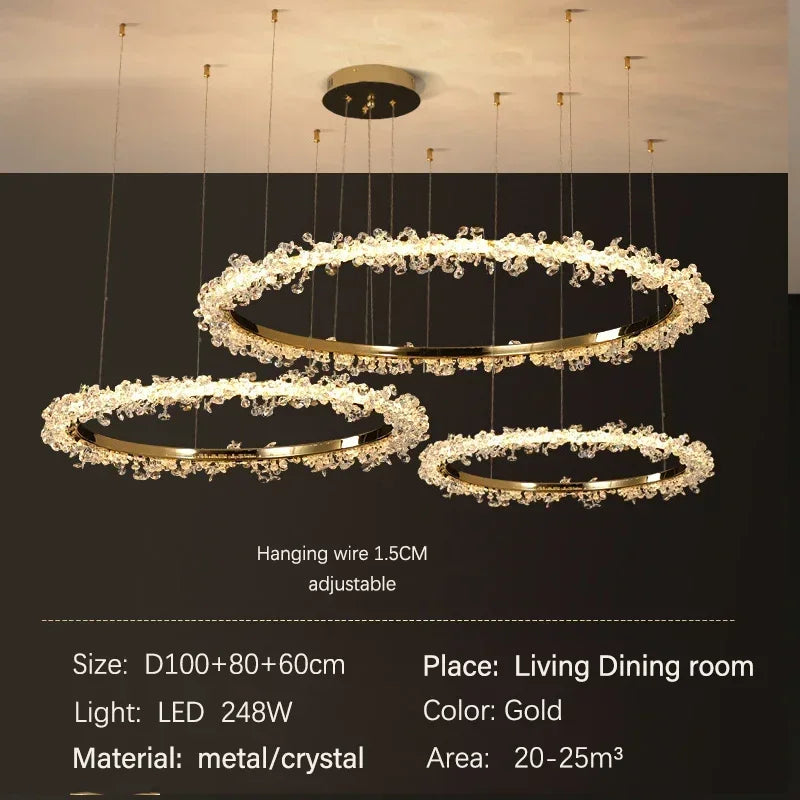 Afralia™ Nordic Gold Round Crystal LED Chandelier for Modern Luxury Living Room