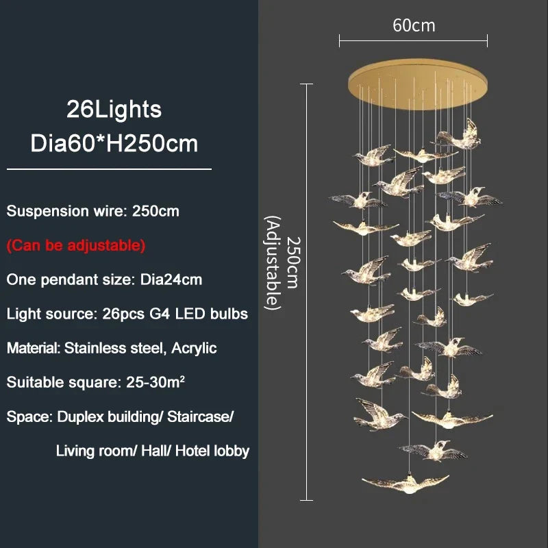 Afralia™ Bird Design LED Chandelier for Luxury Living Room and Restaurant