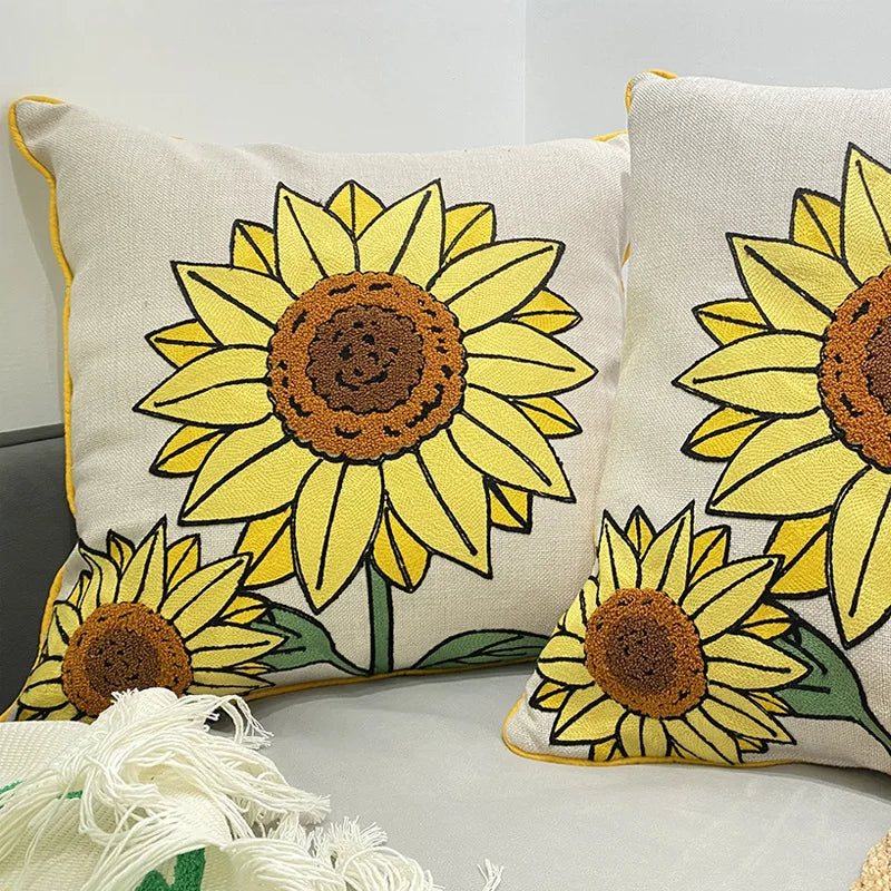 Afralia™ Sunflower Pattern Pillowcase: Elegant Towel Embroidery Home Decor