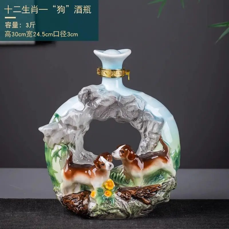 Afralia™ Jingdezhen Ceramic Wine Bottle Sculpture Gift Chinese Zodiac 3kg