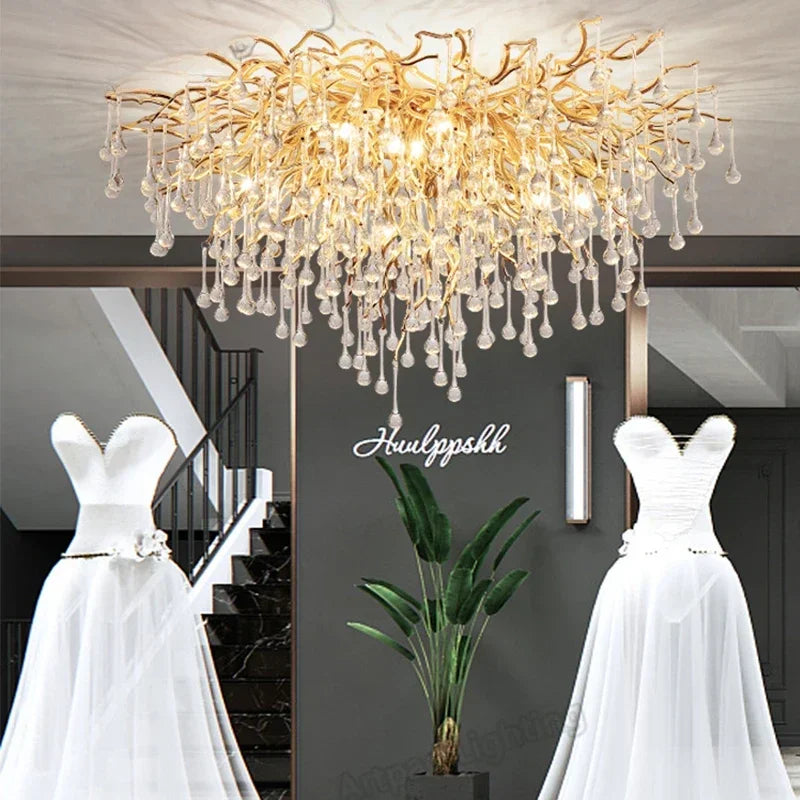 Afralia™ Luxury Crystal LED Chandelier: Modern Nordic Gold/Silver Ceiling Lamp for Home Decor