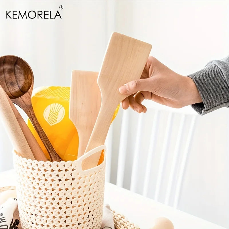 Afralia™ Natural Wooden Spatula Set - Nonstick Cooking Utensils for Frying, Mixing, and Stir-Frying