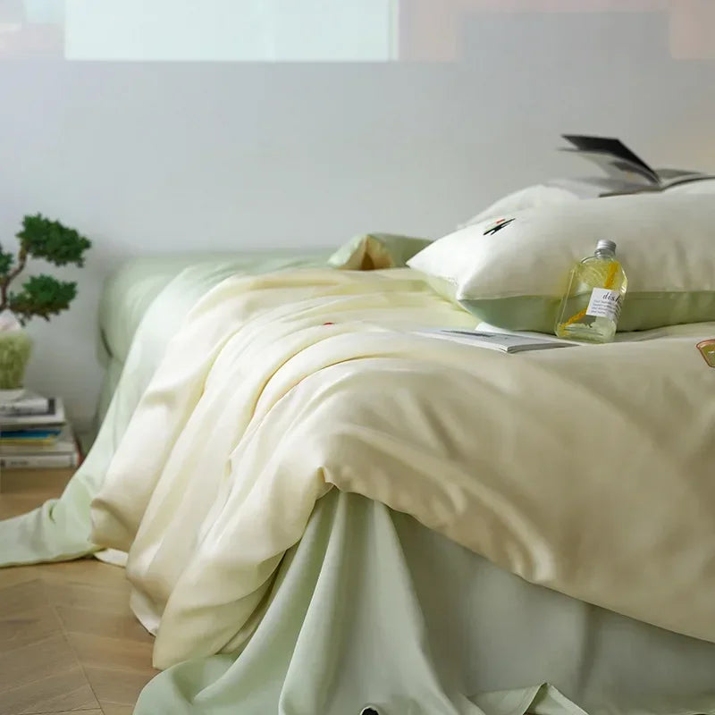 Afralia™ Luxury Embroidery Rayon Bedding Set for Cool Summer Comfort