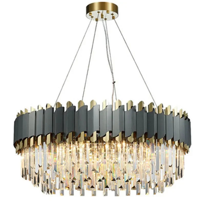 Afralia™ Luxury Crystal Chandelier: Black Golden LED Stainless Steel Pendant