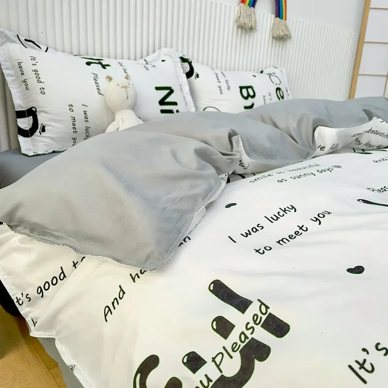 Afralia™ Cute Cartoon Printed Bedding Set | Washed Skin-Friendly | Queen/King Size