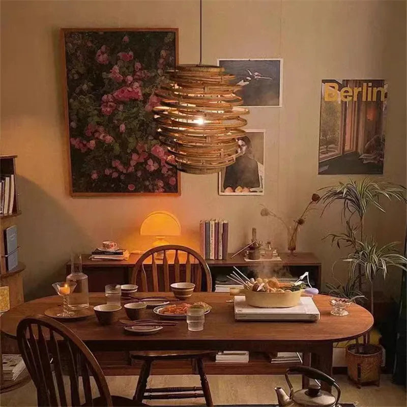 Afralia™ Bamboo Birdnest Pendant Light for Dining Room, Handmade Wicker Lamp for Kitchen Bar & Living Room