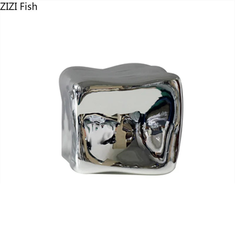 Afralia™ Silver Plated Geometric Cube Sculpture Room Decor