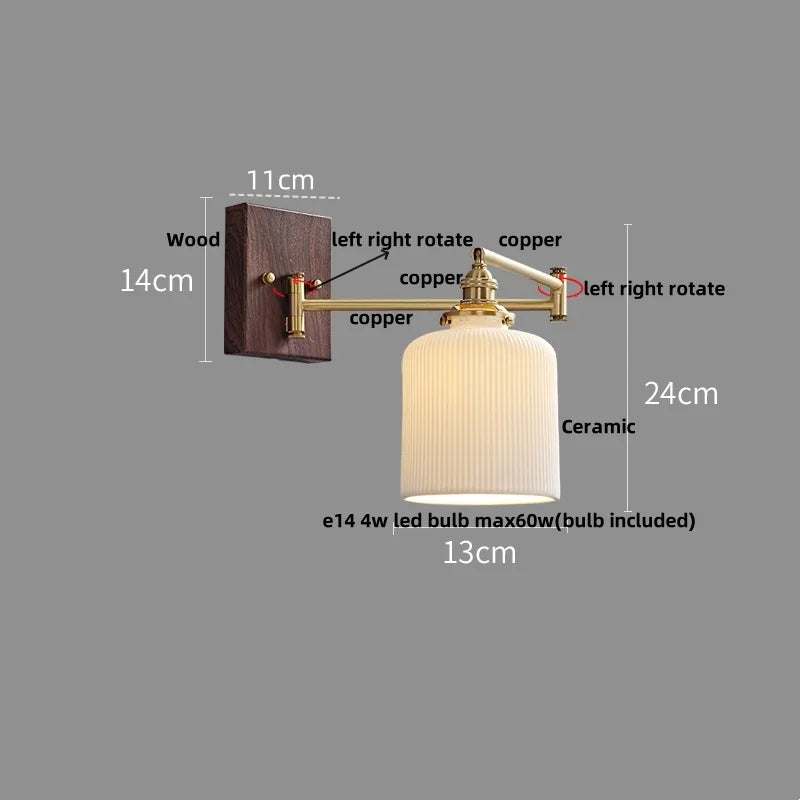 Afralia™ Copper LED Wall Lights Ceramic Pull Chain Switch Modern Stair Light Fixtures