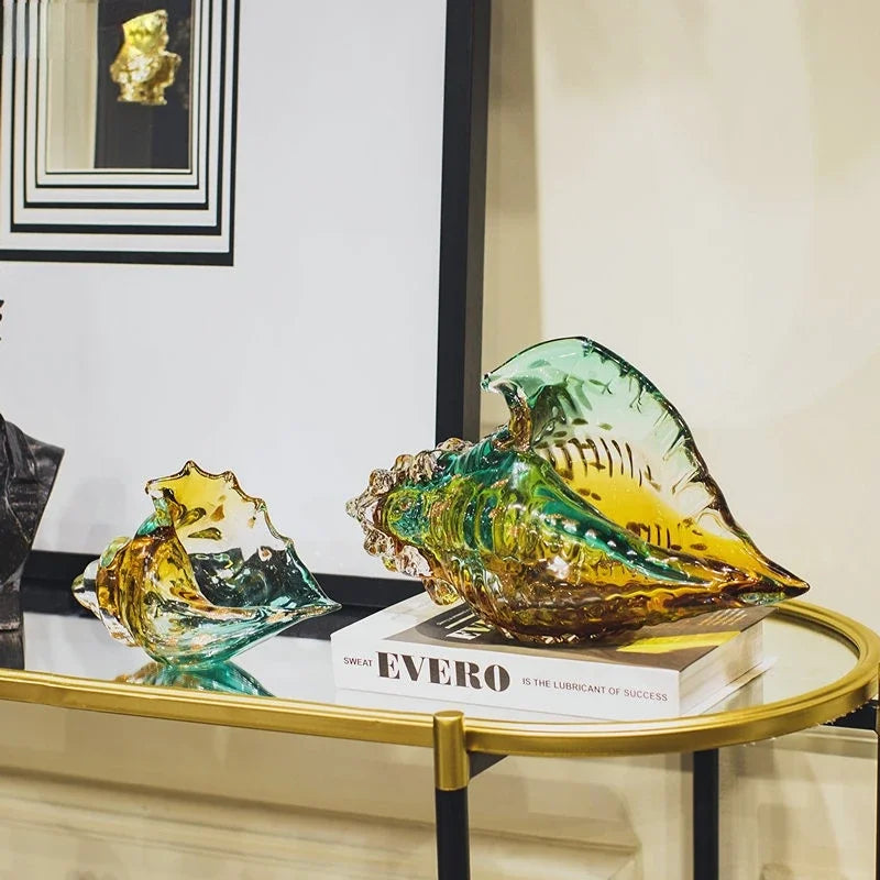 Afralia™ Glass Conch Shell Statue Colorful Modern Design Sculpture Decor Ornaments