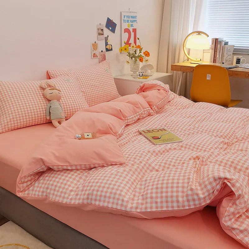 Afralia™ Striped Grid Printed Bedding Sets: Japanese Comfort for Summer